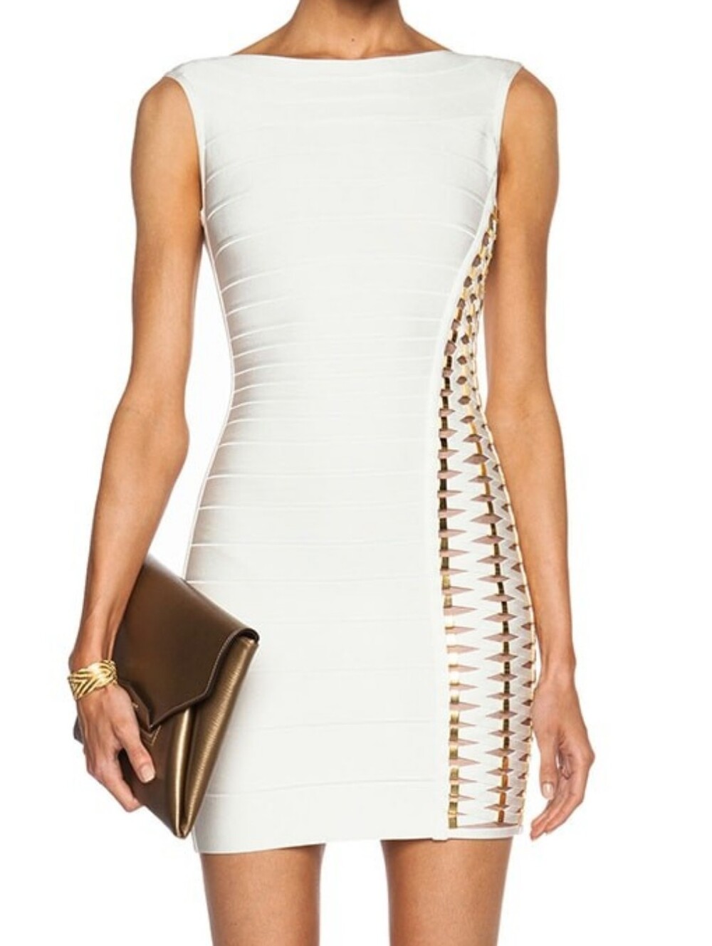 Herve Leger Bandage Mini Dress Gold Hardware Up Side - Picture 2 of 7